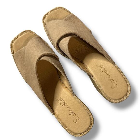 Splendid Britt Espadrille Wedge Sandals Womens 7.5 Leather Suede Beige Comfort - Picture 5 of 11